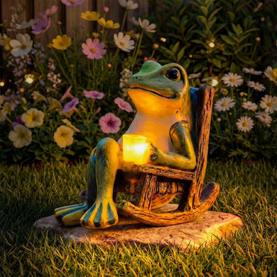 Garden Figurine Frog Solar Warm White Dusk-To-Dawn Weatherproof Resin
