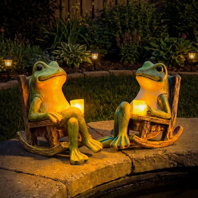 Garden Figurine Frog Solar Warm White Dusk-To-Dawn Weatherproof Resin