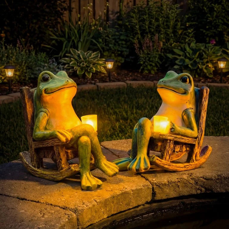 Garden Figurine Frog Solar Warm White Dusk-To-Dawn Weatherproof Resin