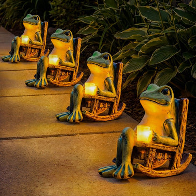 Garden Figurine Frog Solar Warm White Dusk-To-Dawn Weatherproof Resin