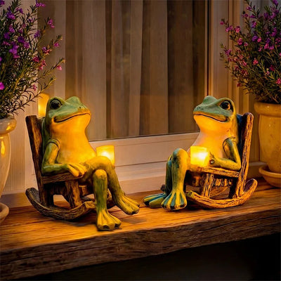 Garden Figurine Frog Solar Warm White Dusk-To-Dawn Weatherproof Resin