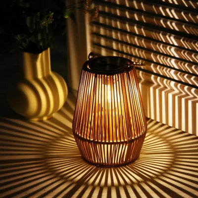 Garden Lantern Handwoven Rattan Solar Powered Waterproof