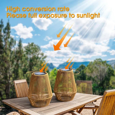 Garden Lantern Handwoven Rattan Solar Powered Waterproof