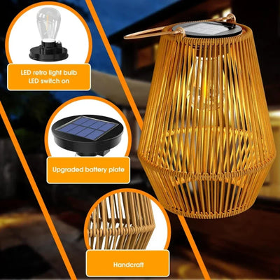 Garden Lantern Handwoven Rattan Solar Powered Waterproof