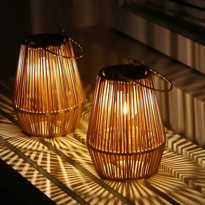 Garden Lantern Handwoven Rattan Solar Powered Waterproof