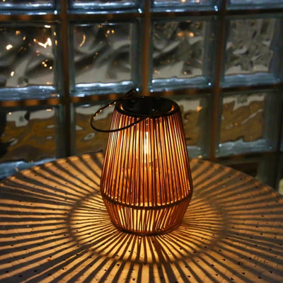Garden Lantern Handwoven Rattan Solar Powered Waterproof