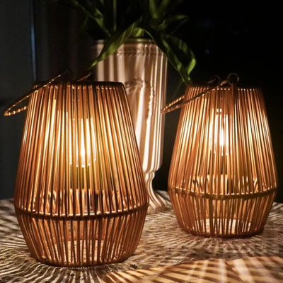 Garden Lantern Handwoven Rattan Solar Powered Waterproof