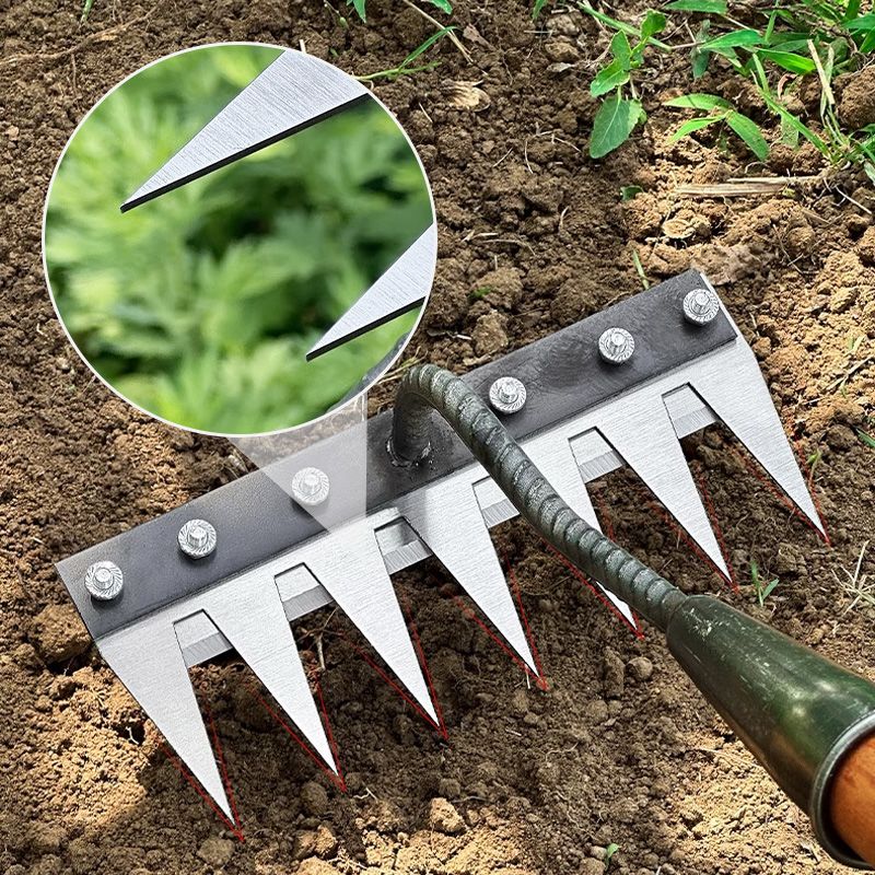 Garden Rake Head Carbon Steel Tines Interchangeable Mount