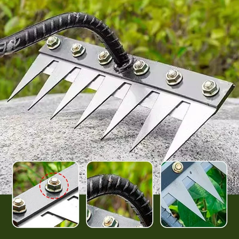 Garden Rake Head Carbon Steel Tines Interchangeable Mount