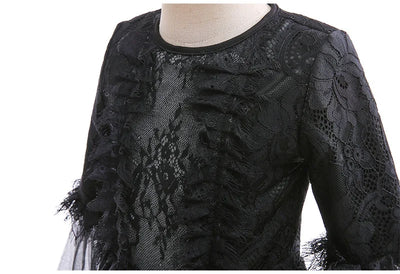 Girls Cosplay Dress Mid-Calf Lace Ruffle Breathable Polyester
