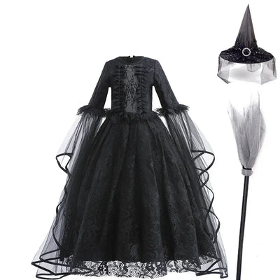 Girls Cosplay Dress Mid-Calf Lace Ruffle Breathable Polyester