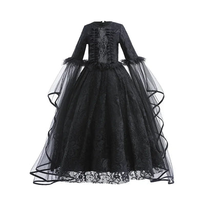 Girls Cosplay Dress Mid-Calf Lace Ruffle Breathable Polyester