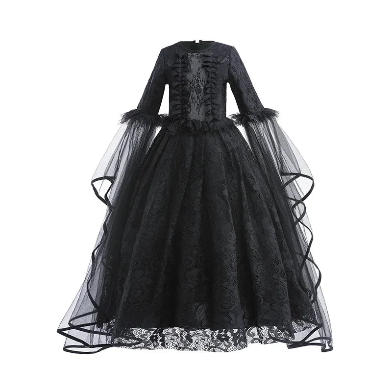Girls Cosplay Dress Mid-Calf Lace Ruffle Breathable Polyester