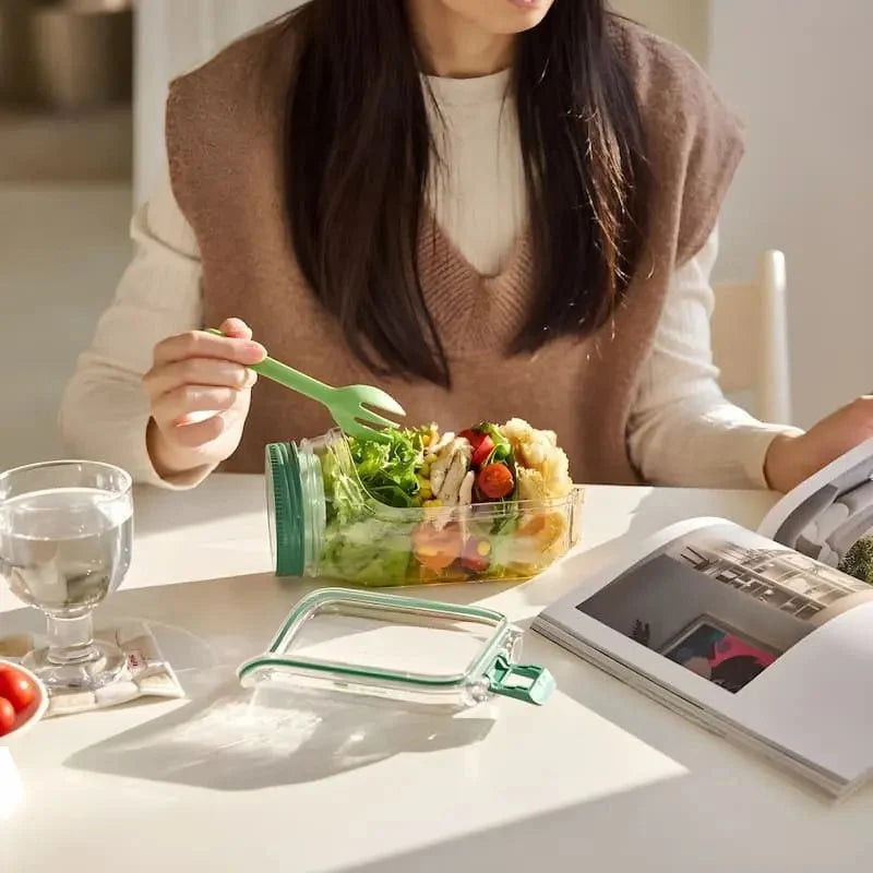 Glass Salad Container Airtight Screw Cap & Side Opening