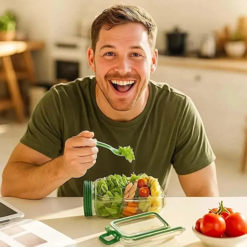 Glass Salad Container Airtight Screw Cap & Side Opening