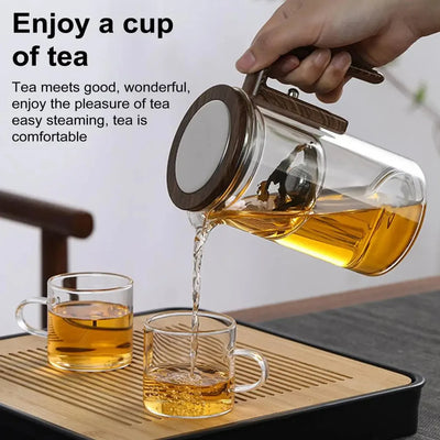 Glass Teapot Removable Fine Mesh Infuser & Wooden Handle