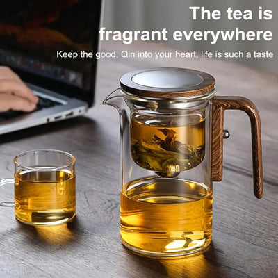 Glass Teapot Removable Fine Mesh Infuser & Wooden Handle