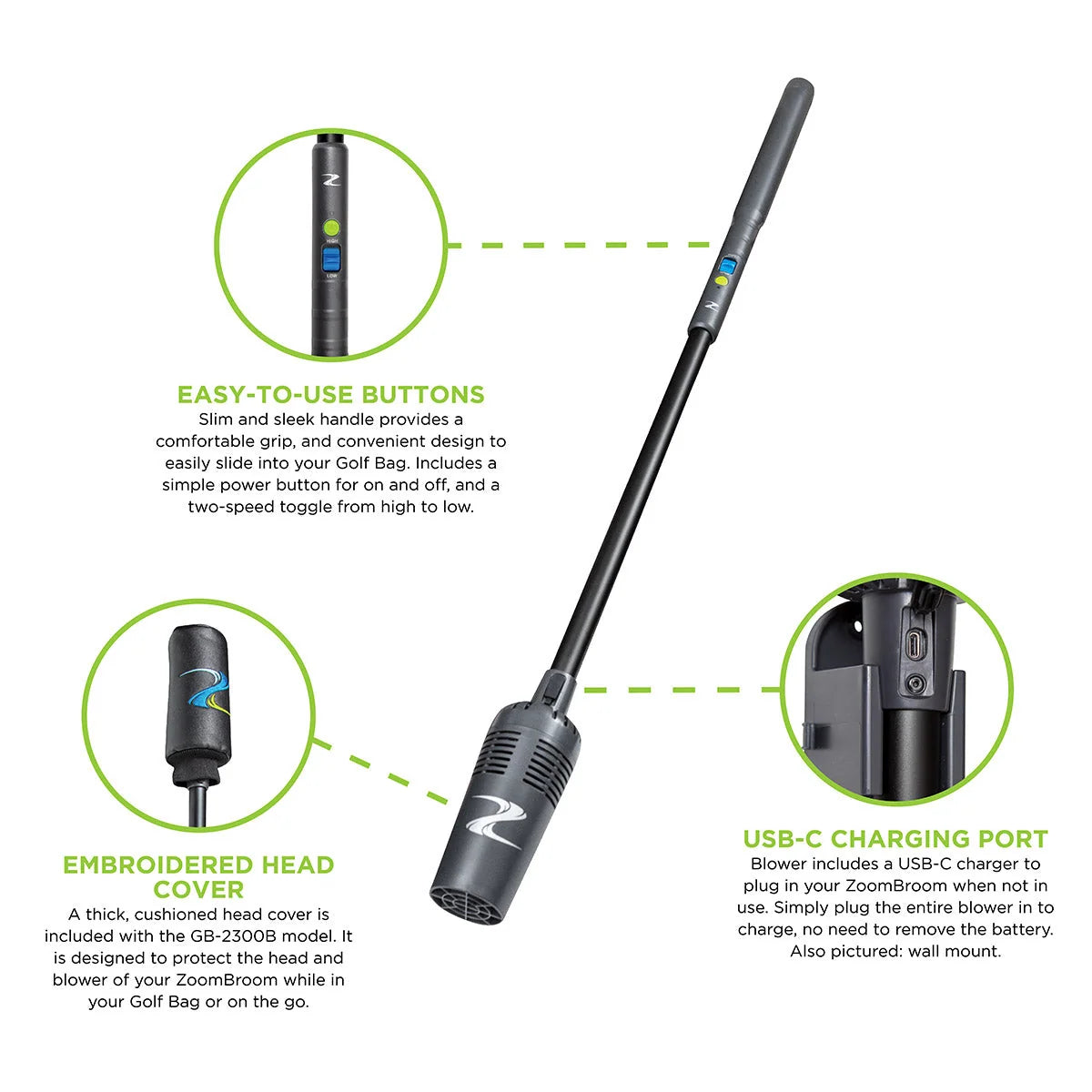 Golf Blower Cordless 80 MPH Airflow 30-Minute Runtime