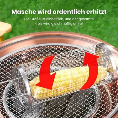Grill Basket Stainless Steel Rolling Mechanism Secures Small Items