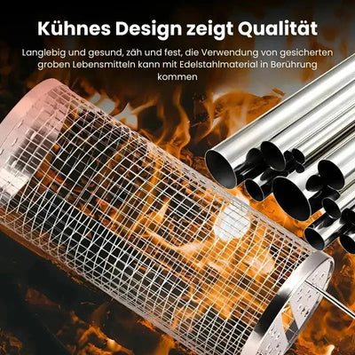 Grill Basket Stainless Steel Rolling Mechanism Secures Small Items