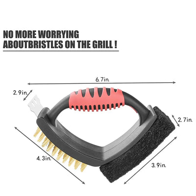 Grill Brush 3-In-1 No-Shedding Brass Bristles & Copper Scraper