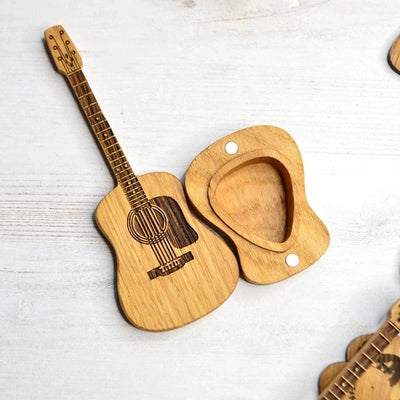 Guitar Pick Box Solid Oak Personalized Engraving Removable Stand