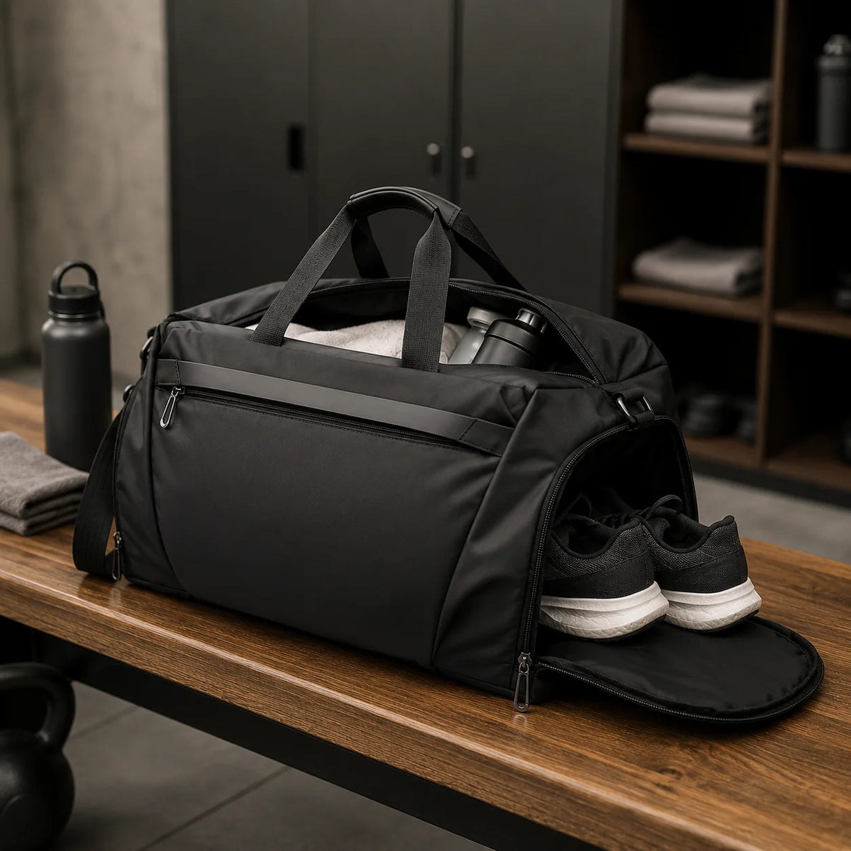 Gym Duffel Bag Ventilated Shoe Compartment Wet-Dry Divider