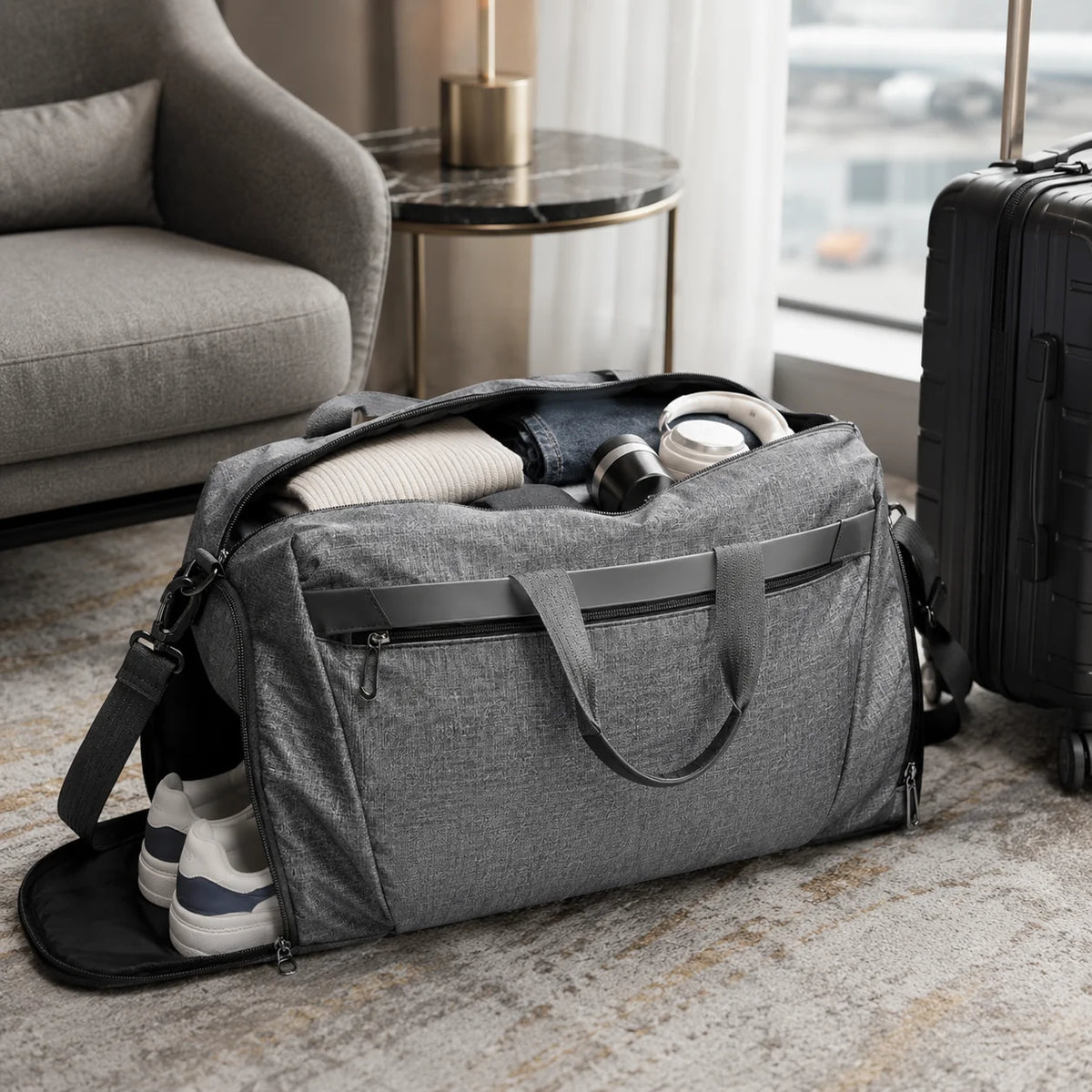 Gym Duffel Bag Ventilated Shoe Compartment Wet-Dry Divider