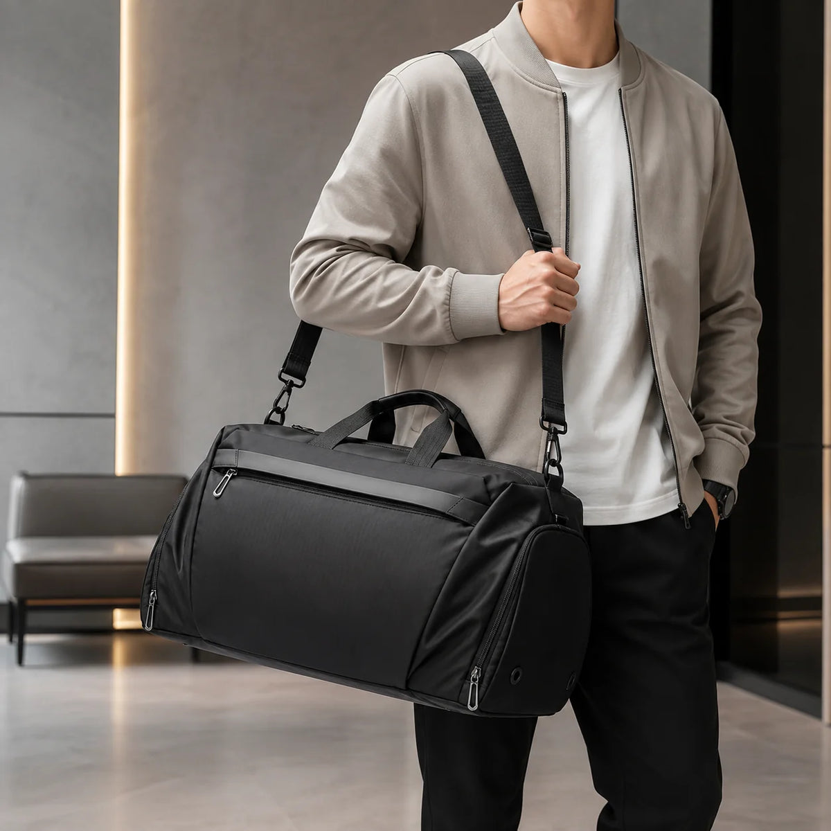 Gym Duffel Bag Ventilated Shoe Compartment Wet-Dry Divider