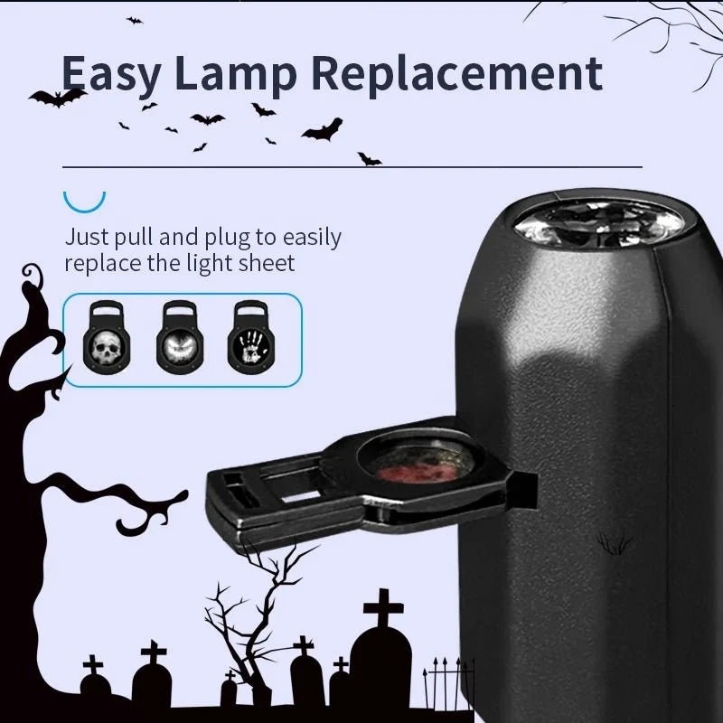 Halloween Projector Light USB-Powered 360-Degree Rotation Interchangeable Motifs