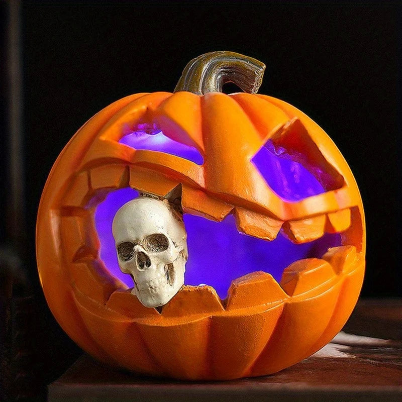 Halloween Pumpkin Ornament Resin Freestanding Skull Insert
