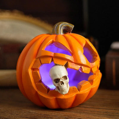 Halloween Pumpkin Ornament Resin Freestanding Skull Insert
