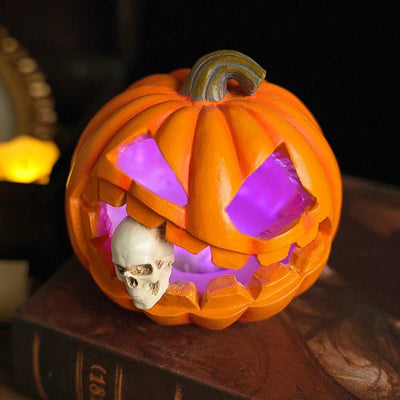 Halloween Pumpkin Ornament Resin Freestanding Skull Insert