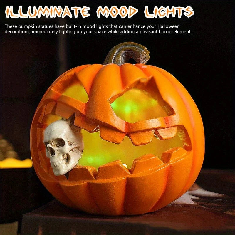 Halloween Pumpkin Ornament Resin Freestanding Skull Insert