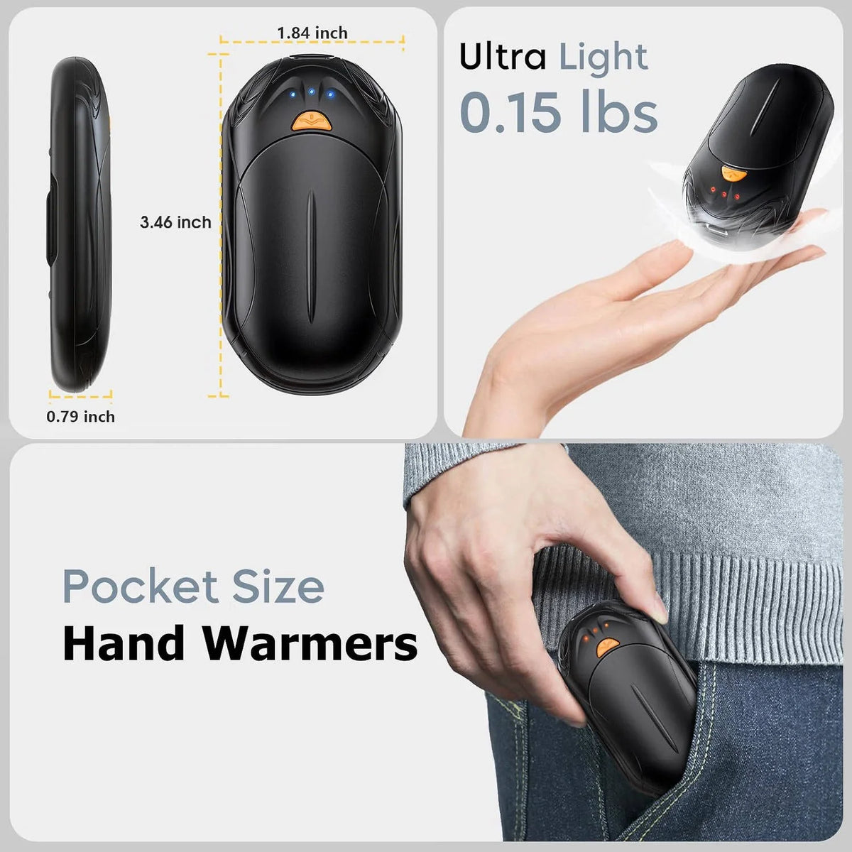 Hand Warmers Rechargeable Snap-Together USB-C 20-Hour Heat