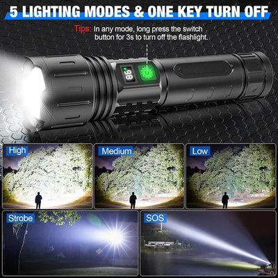 Handheld Flashlight High-Output LED Adjustable Focus Rechargeable