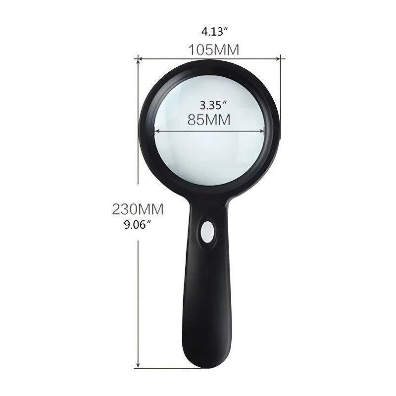 Handheld Magnifier 10X Magnification LED Light Ergonomic Handle