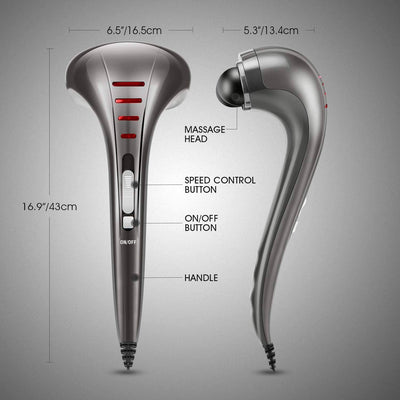 Handheld Massager Dual Percussion Three Interchangeable Nodes Corded