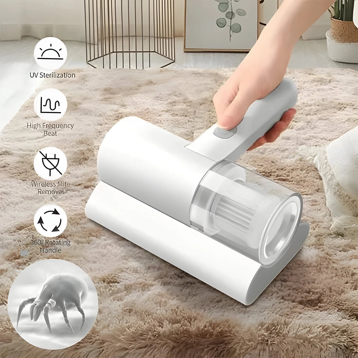 Handheld Mattress Vacuum High Frequency Vibration 12 kPa Suction