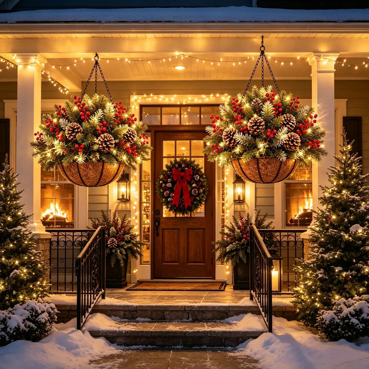 Hanging Christmas Basket Warm White LED Battery-Powered Lights