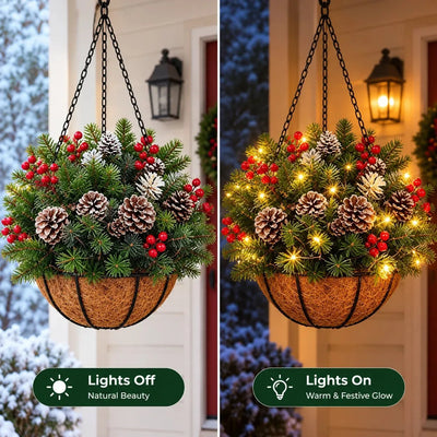 Hanging Christmas Basket Warm White LED Battery-Powered Lights