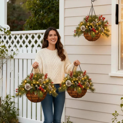 Hanging Christmas Basket Warm White LED Battery-Powered Lights