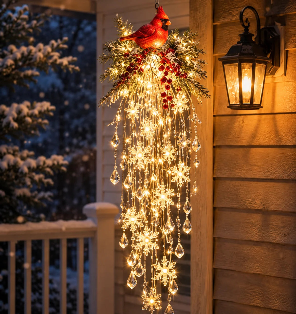 Hanging Christmas Lights Cascading LED Crystal Accents Battery-Powered