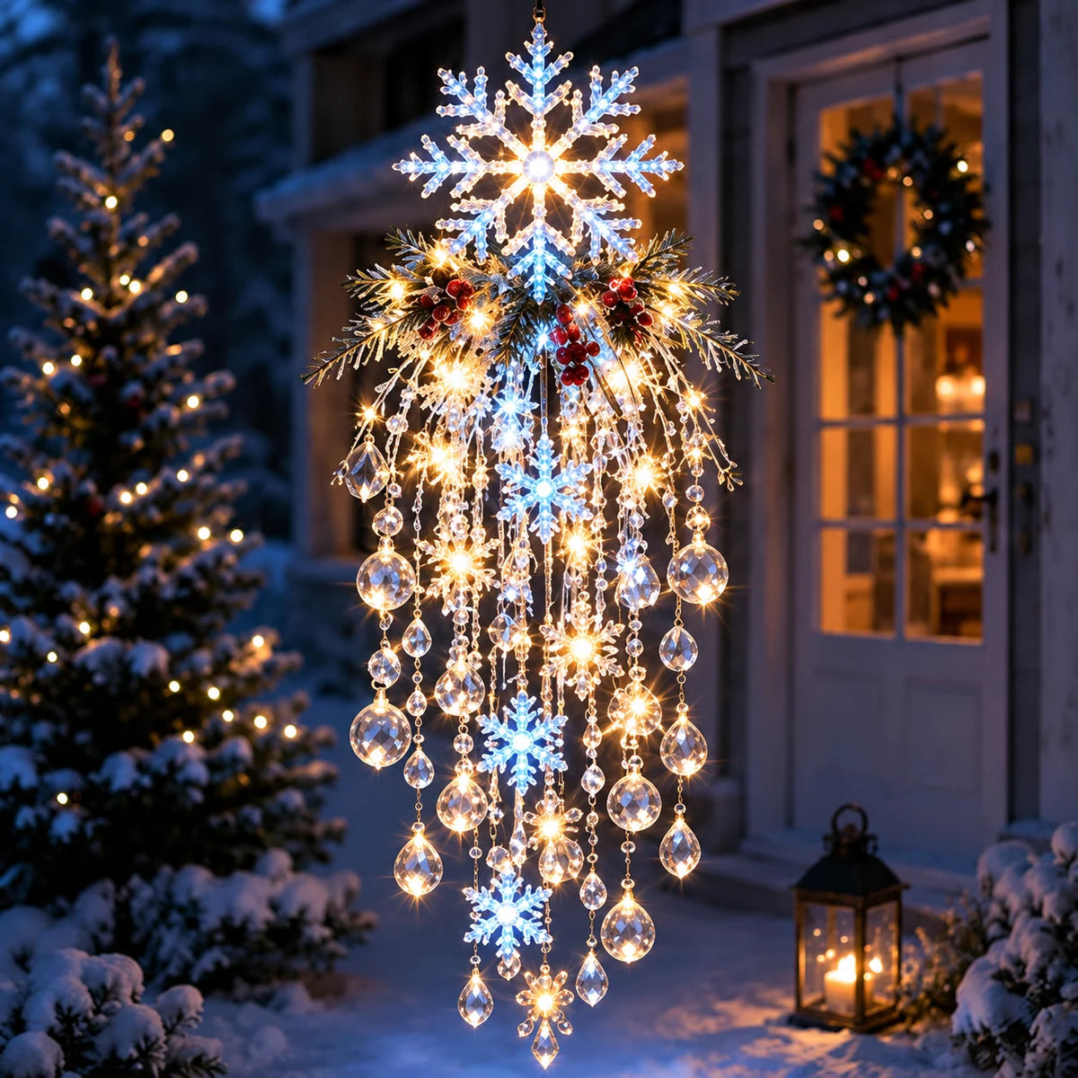 Hanging Christmas Lights Cascading LED Crystal Accents Battery-Powered