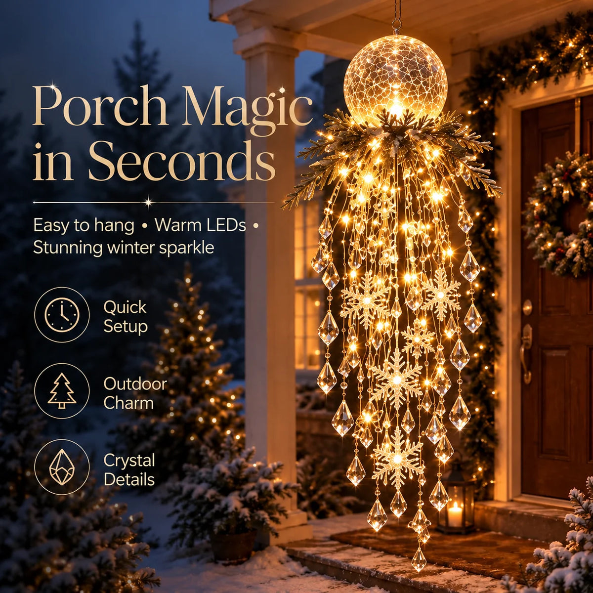 Hanging Christmas Lights Cascading LED Crystal Accents Battery-Powered