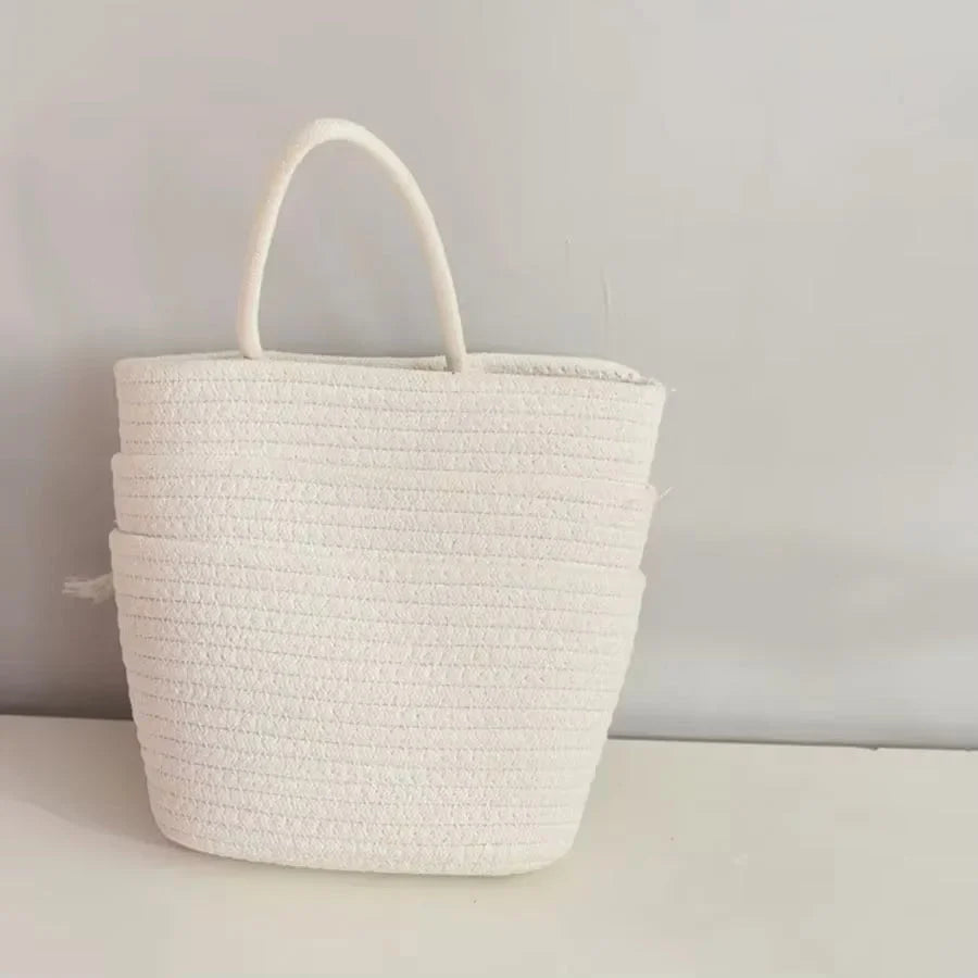 Hanging Storage Basket Cotton-Linen Three Compartments & Door Hook