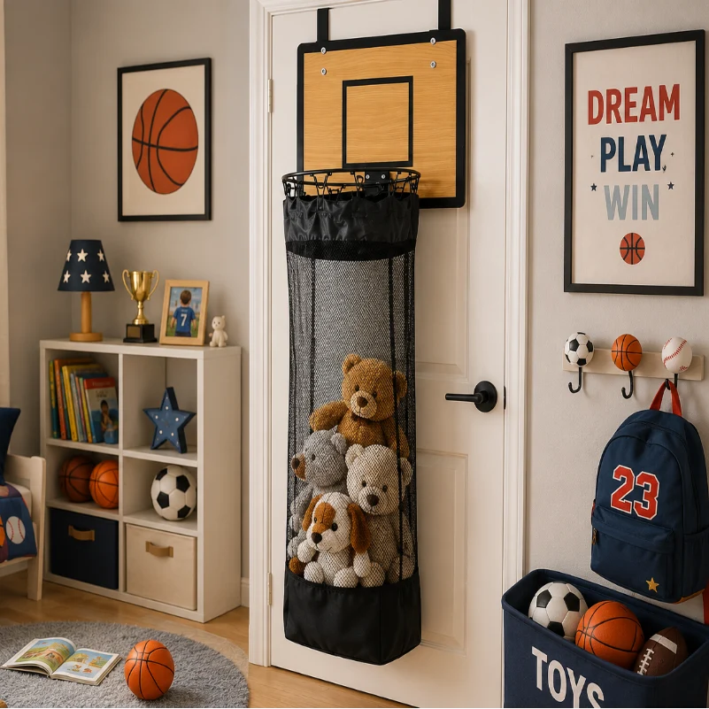 Hanging Storage Organizer Wooden Backboard Basketball Design