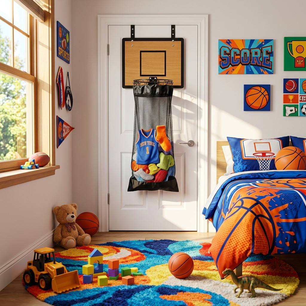 Hanging Storage Organizer Wooden Backboard Basketball Design