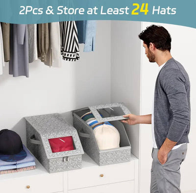 Hat Storage Box Stackable Shape-Safe 24-Hat Capacity