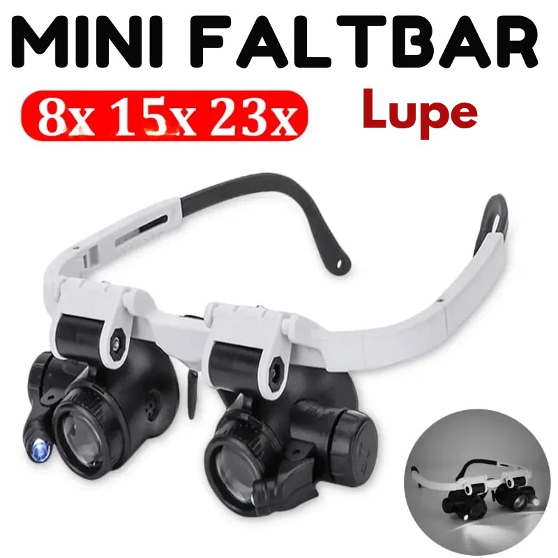 Head-Mounted Magnifier Hands-Free 8x 15x 23x LED